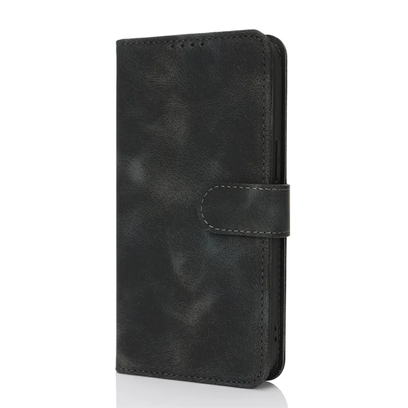For iPhone 16e Wallet Case Double Folded Edge Skin Touch PU Leather Flip Phone Cover - Black