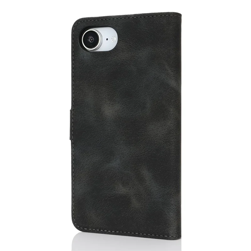 For iPhone 16e Wallet Case Double Folded Edge Skin Touch PU Leather Flip Phone Cover - Black