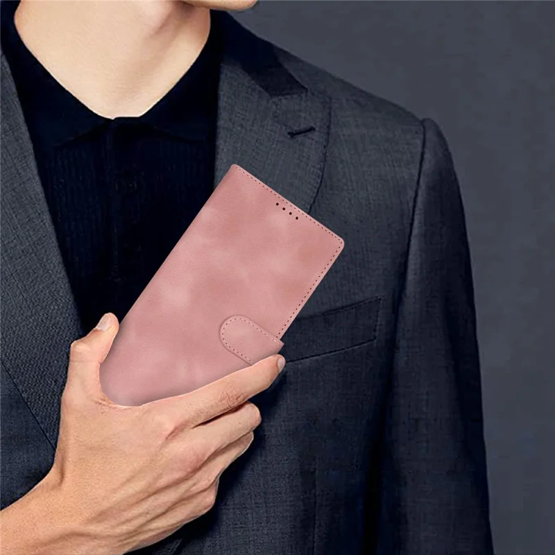 For iPhone 17e / 16e Wallet Case Double Folded Edge Skin Touch PU Leather Flip Phone Cover - Rose Pink