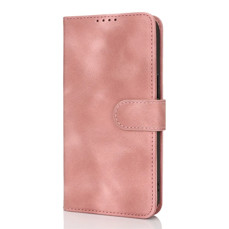 For iPhone 17e / 16e Wallet Case Double Folded Edge Skin Touch PU Leather Flip Phone Cover - Rose Pink