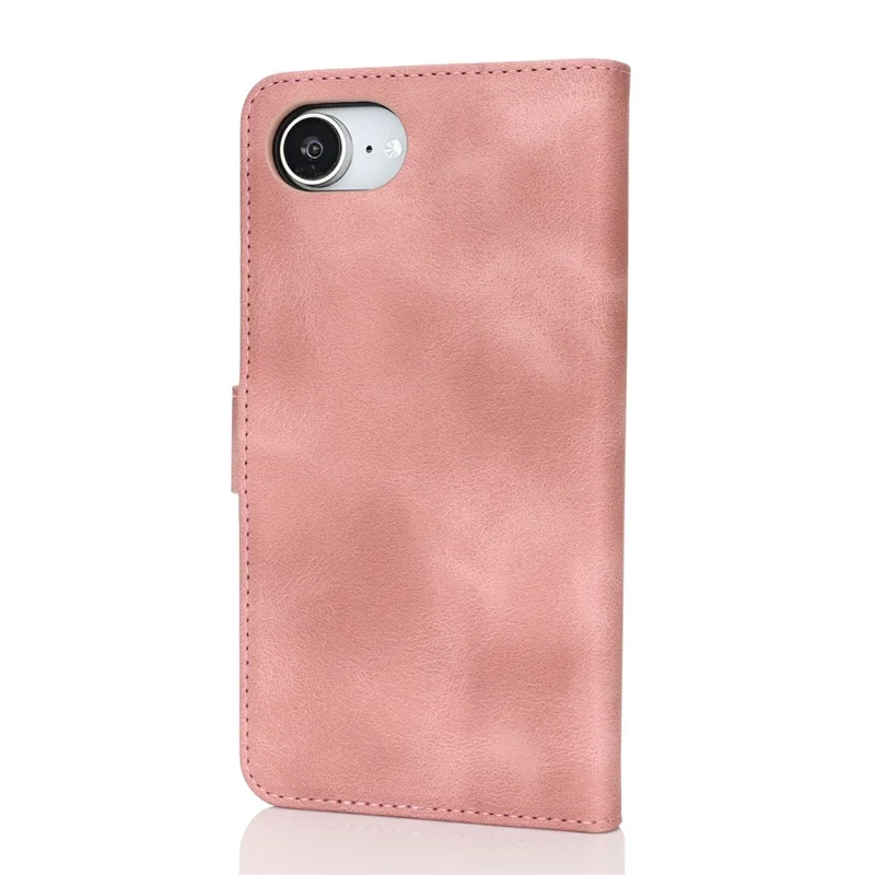 For iPhone 17e / 16e Wallet Case Double Folded Edge Skin Touch PU Leather Flip Phone Cover - Rose Pink