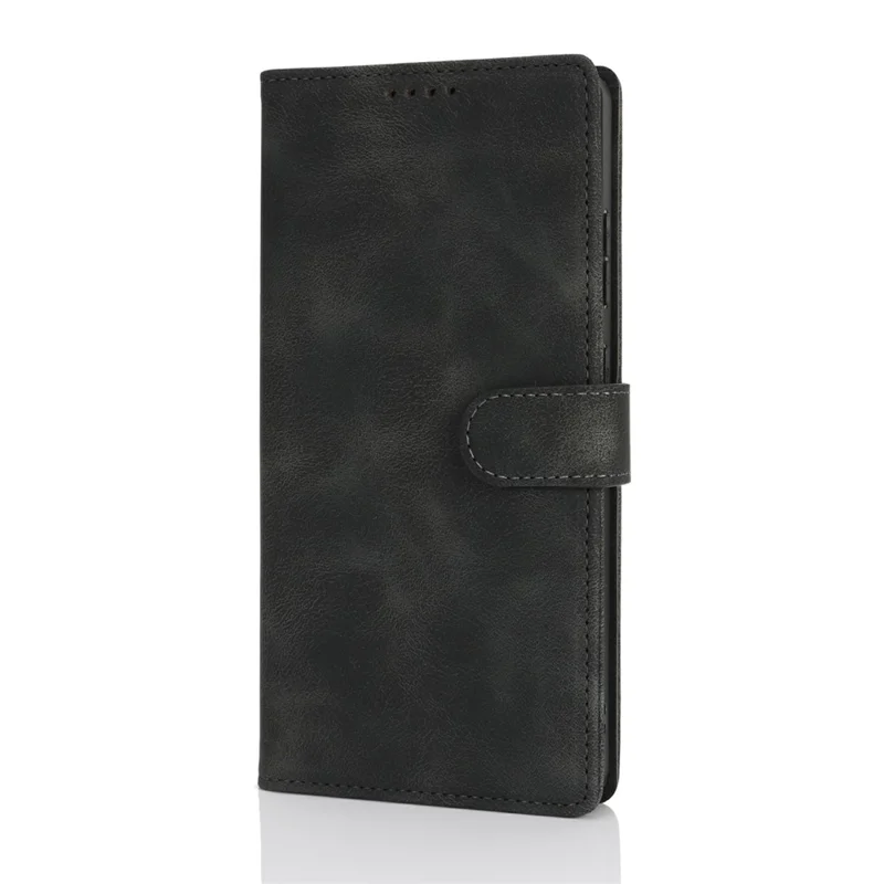 For Samsung Galaxy S25 Ultra Wallet Case Double Folded Edge Skin Touch PU Leather Flip Phone Cover - Black