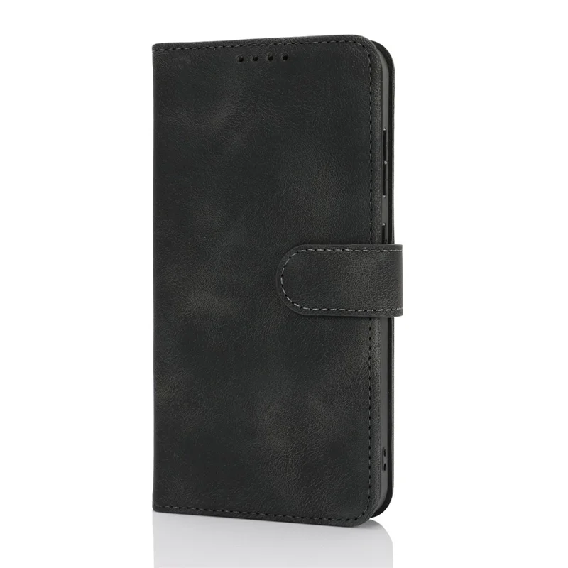 For Samsung Galaxy S25 Wallet Case Double Folded Edge Skin Touch PU Leather Flip Phone Cover - Black