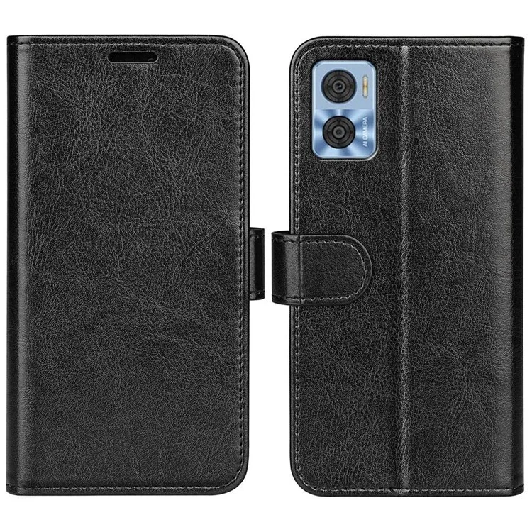 Capa de Telefone de Couro PU Anti-queda Para Motorola Moto E22 4G, Crazy Horse Horse Stand Flip Wallet Full Protection Telefone - Preto