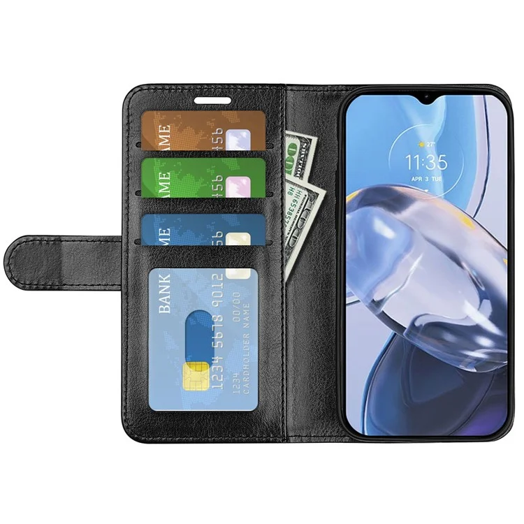 Capa de Telefone de Couro PU Anti-queda Para Motorola Moto E22 4G, Crazy Horse Horse Stand Flip Wallet Full Protection Telefone - Preto