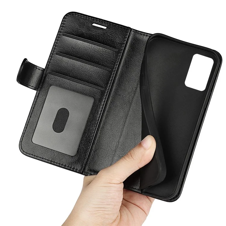 Capa de Telefone de Couro PU Anti-queda Para Motorola Moto E22 4G, Crazy Horse Horse Stand Flip Wallet Full Protection Telefone - Preto