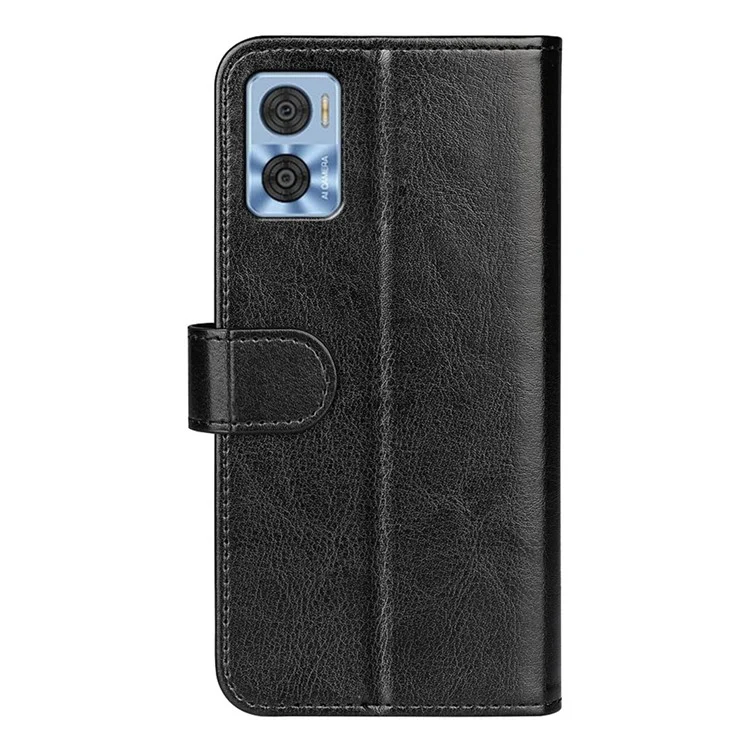 Capa de Telefone de Couro PU Anti-queda Para Motorola Moto E22 4G, Crazy Horse Horse Stand Flip Wallet Full Protection Telefone - Preto