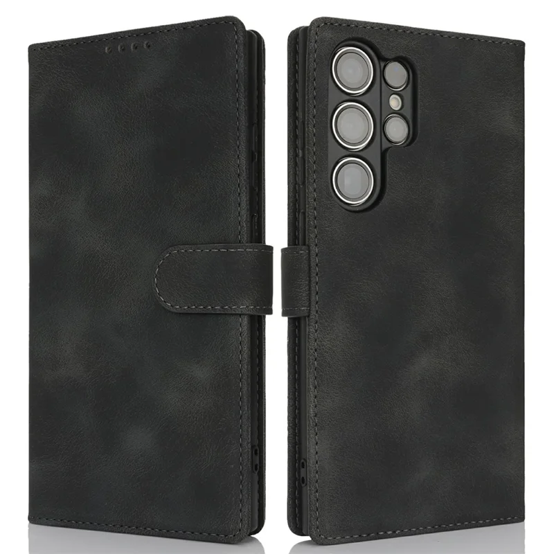 Pour Samsung Galaxy S23 Ultra Étui Portefeuille Double Pli Cuir PU Effet Peau Housse de Téléphone Rabattable - Noir