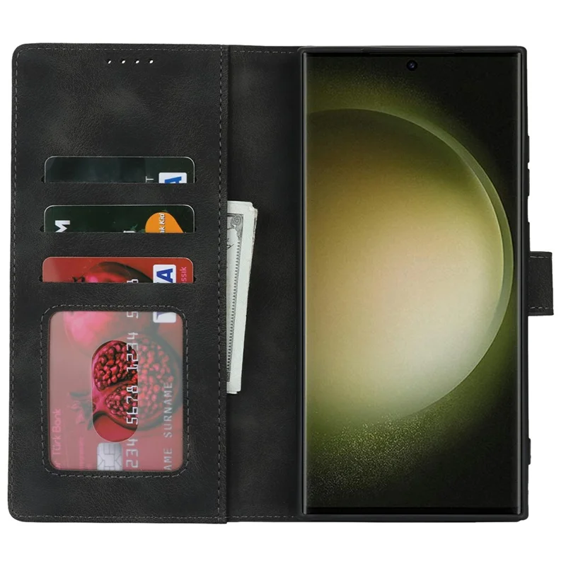 Pour Samsung Galaxy S23 Ultra Étui Portefeuille Double Pli Cuir PU Effet Peau Housse de Téléphone Rabattable - Noir