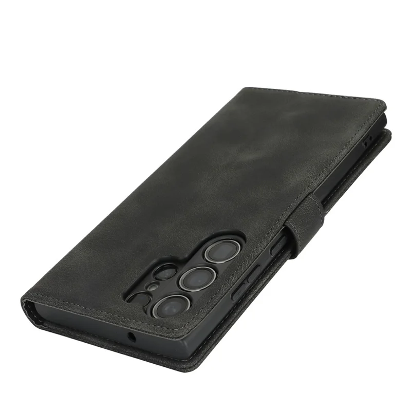 Pour Samsung Galaxy S23 Ultra Étui Portefeuille Double Pli Cuir PU Effet Peau Housse de Téléphone Rabattable - Noir