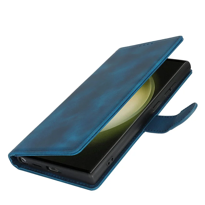 Чехол-кошелек для Samsung Galaxy S23 Ultra с двойным складным краем, из искусственной кожи с эффектом софт-тач, с флип-крышкой - Синий