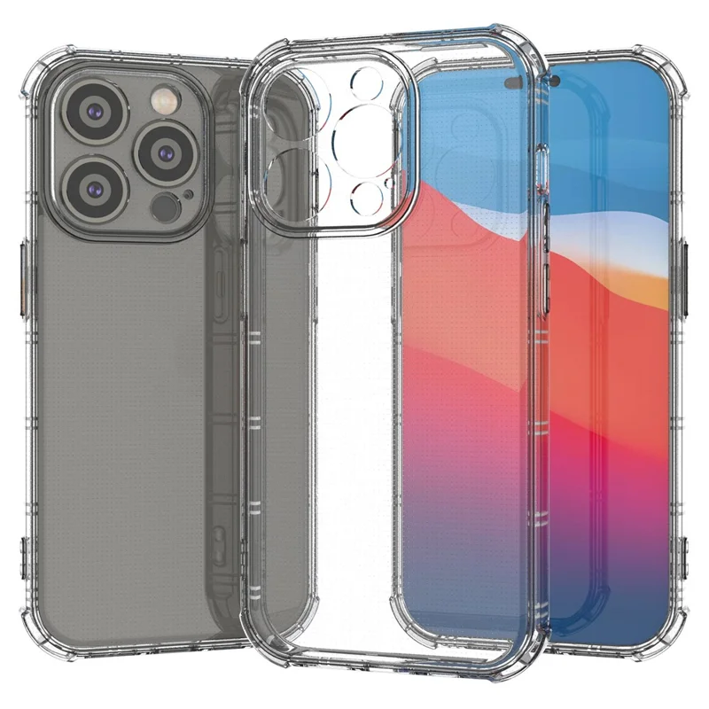 SHANWO Funda para iPhone 15 Pro Max Borde recto Claro Resistente a golpes Cubierta trasera de TPU del teléfono