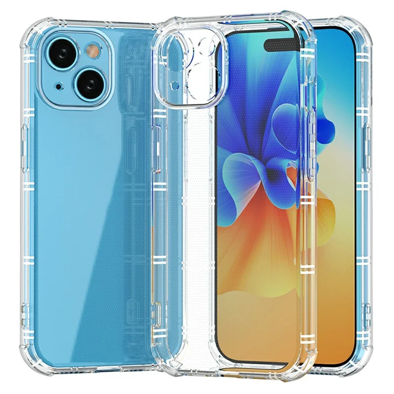 SHANWO Para Capa de iPhone 15 Plus Borda Reta Transparente à Prova de Choque Capa Traseira de TPU
