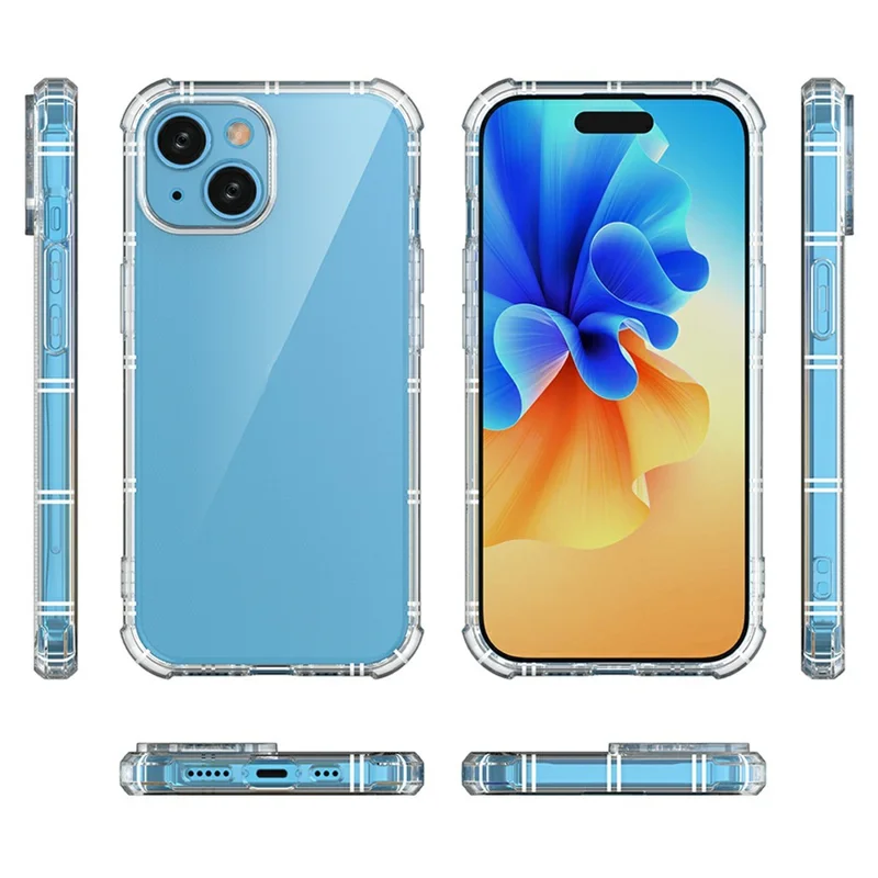 SHANWO Para Capa de iPhone 15 Plus Borda Reta Transparente à Prova de Choque Capa Traseira de TPU