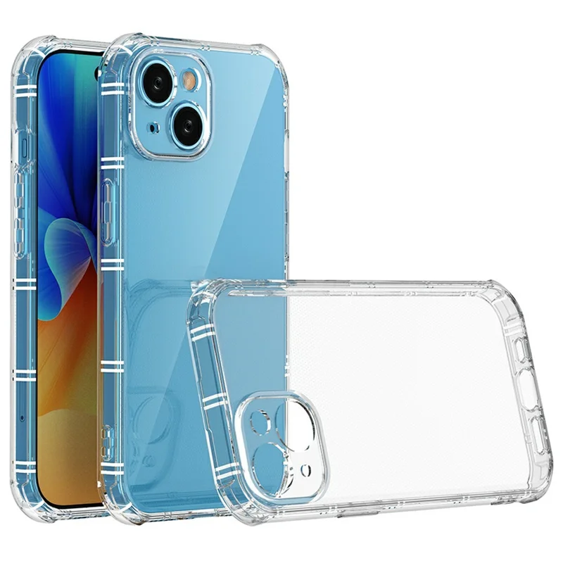 SHANWO Para Capa de iPhone 15 Plus Borda Reta Transparente à Prova de Choque Capa Traseira de TPU