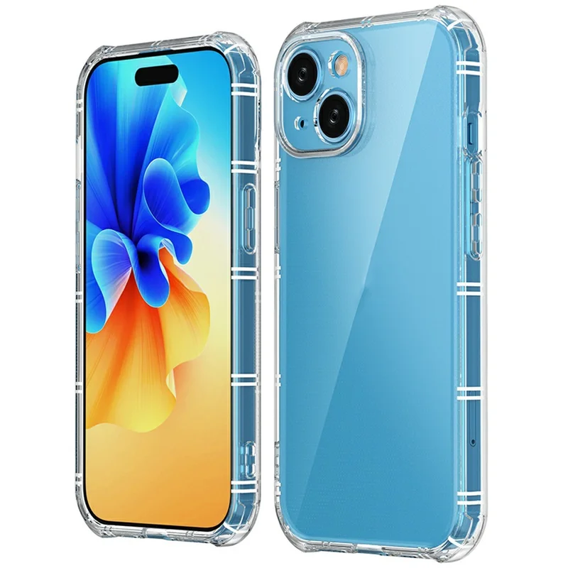 SHANWO Para Capa de iPhone 15 Plus Borda Reta Transparente à Prova de Choque Capa Traseira de TPU
