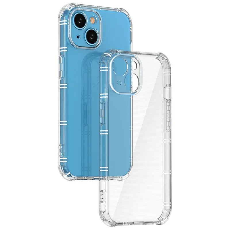 SHANWO Para Capa de iPhone 15 Plus Borda Reta Transparente à Prova de Choque Capa Traseira de TPU