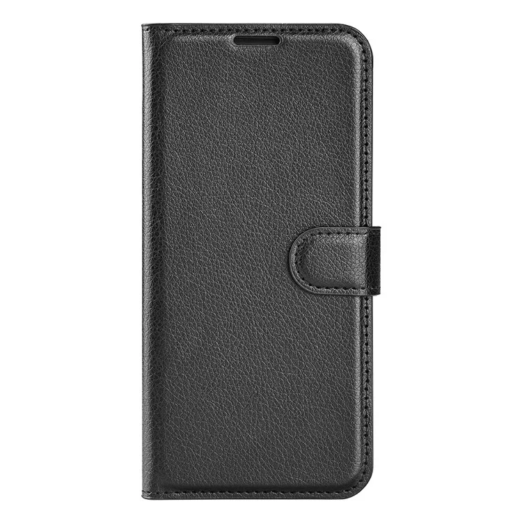 Für Motorola Moto E22 4G Mobiltelefon Cover Brieftasche Ständer Litchi Textur PU-Leder Folio Flip Handyhülle - Schwarz