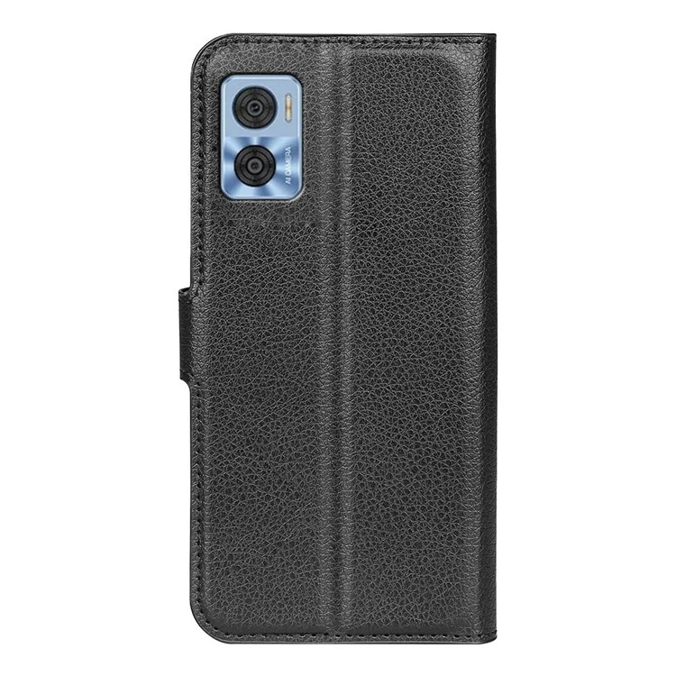 Für Motorola Moto E22 4G Mobiltelefon Cover Brieftasche Ständer Litchi Textur PU-Leder Folio Flip Handyhülle - Schwarz