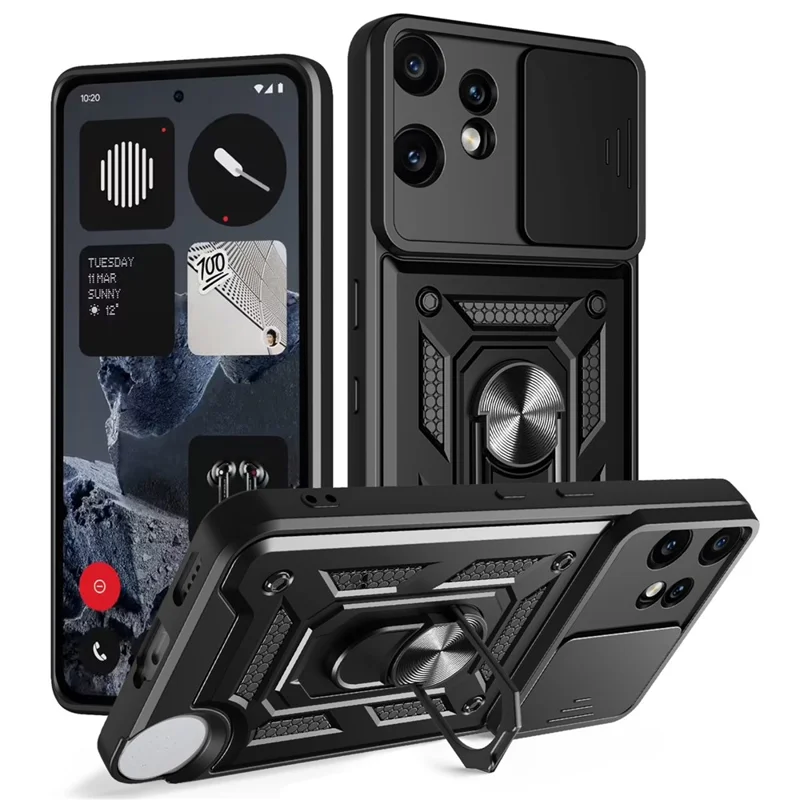 For Nothing CMF Phone 2 Pro Case with Slide Camera Lid PC + TPU Kickstand Phone Cover - Black