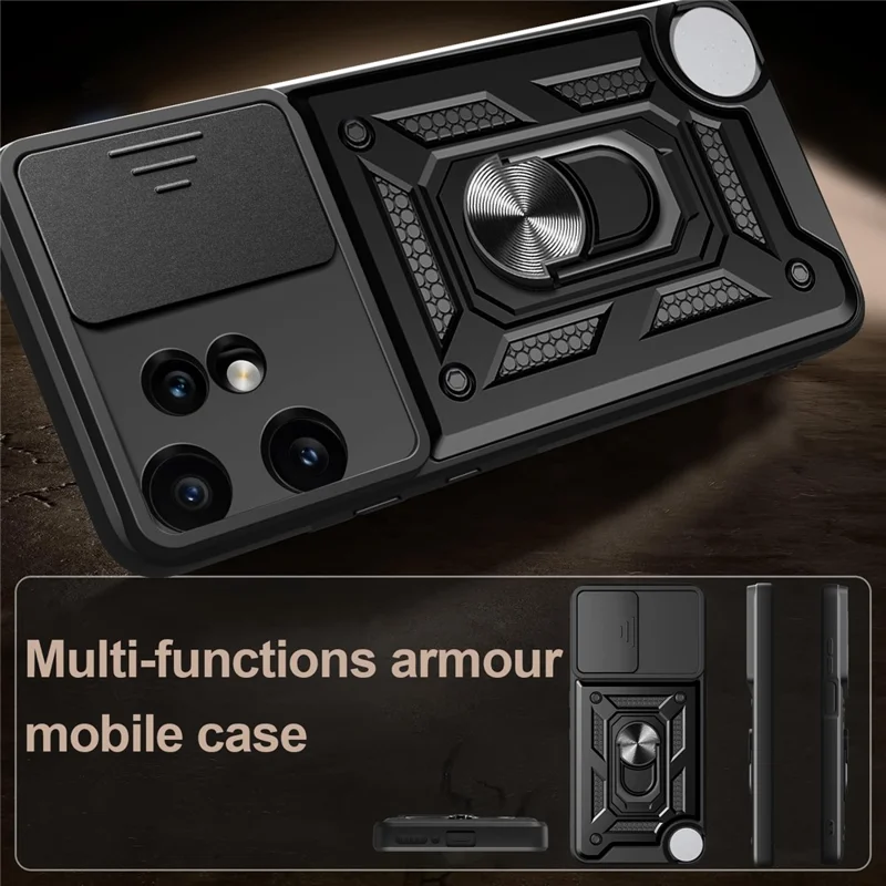For Nothing CMF Phone 2 Pro Case with Slide Camera Lid PC + TPU Kickstand Phone Cover - Black