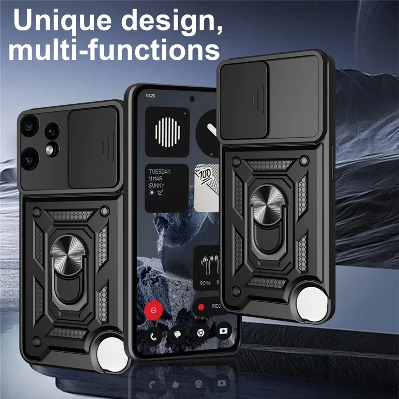 For Nothing CMF Phone 2 Pro Case with Slide Camera Lid PC + TPU Kickstand Phone Cover - Black