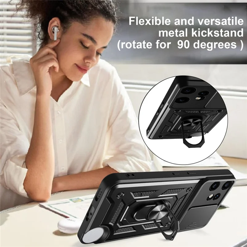For Nothing CMF Phone 2 Pro Case with Slide Camera Lid PC + TPU Kickstand Phone Cover - Black