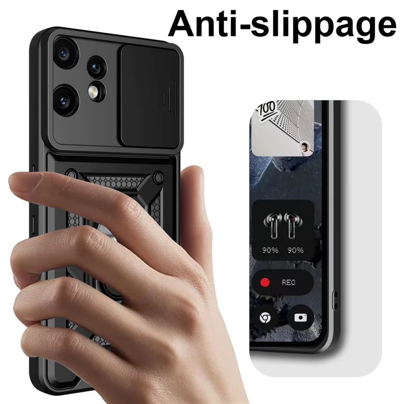 For Nothing CMF Phone 2 Pro Case with Slide Camera Lid PC + TPU Kickstand Phone Cover - Black