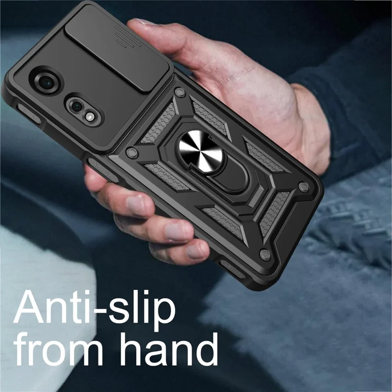 For ZTE nubia Neo 2 5G Case with Slide Camera Lid PC + TPU Kickstand Phone Cover - Black