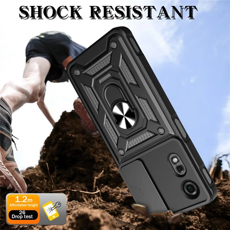 For ZTE nubia Neo 2 5G Case with Slide Camera Lid PC + TPU Kickstand Phone Cover - Black