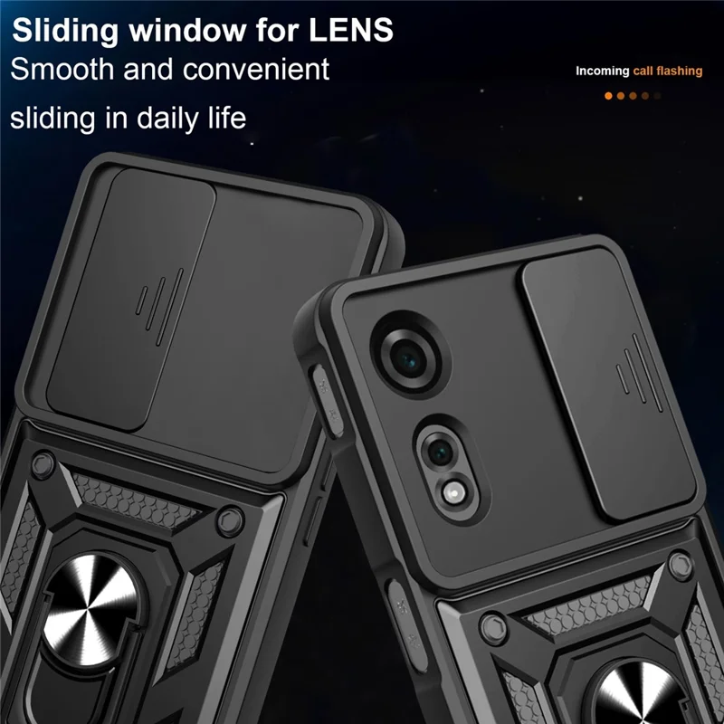 For ZTE nubia Neo 2 5G Case with Slide Camera Lid PC + TPU Kickstand Phone Cover - Black