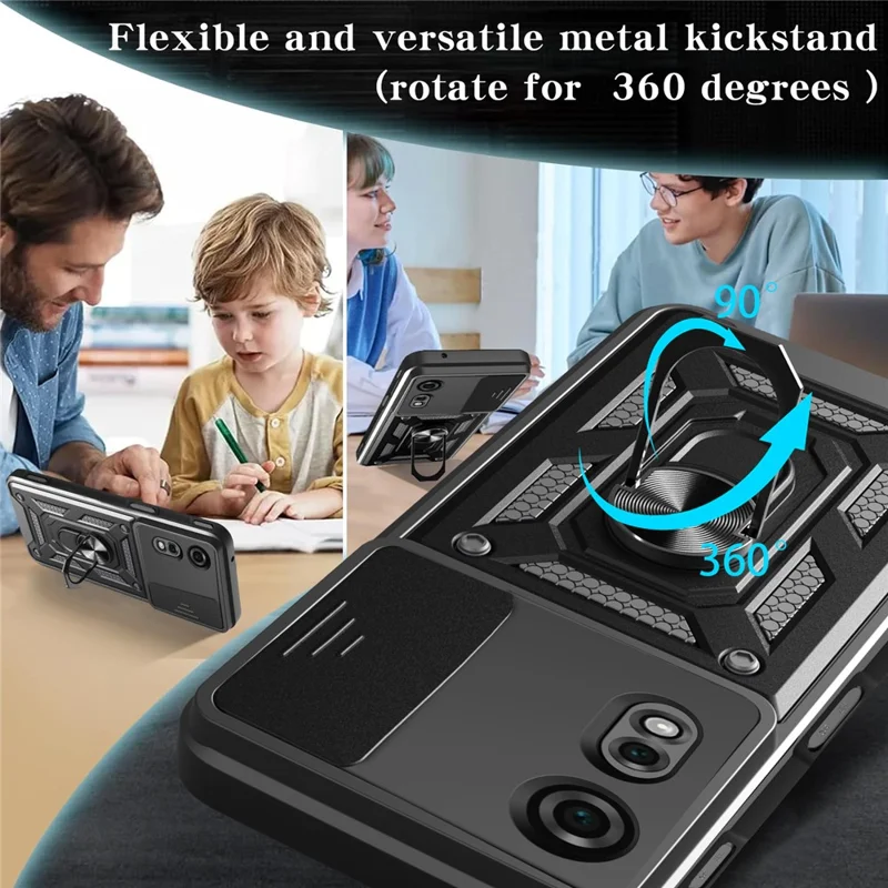 For ZTE nubia Neo 2 5G Case with Slide Camera Lid PC + TPU Kickstand Phone Cover - Black