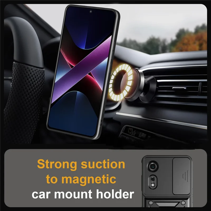 For ZTE nubia Neo 2 5G Case with Slide Camera Lid PC + TPU Kickstand Phone Cover - Black