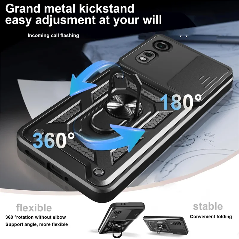 For ZTE nubia Neo 2 5G Case with Slide Camera Lid PC + TPU Kickstand Phone Cover - Black