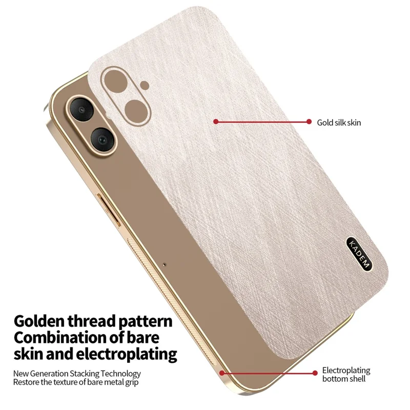 KADEM For Samsung Galaxy A05 4G Case Electroplating Silk Texture PU + TPU Phone Back Cover - Gold
