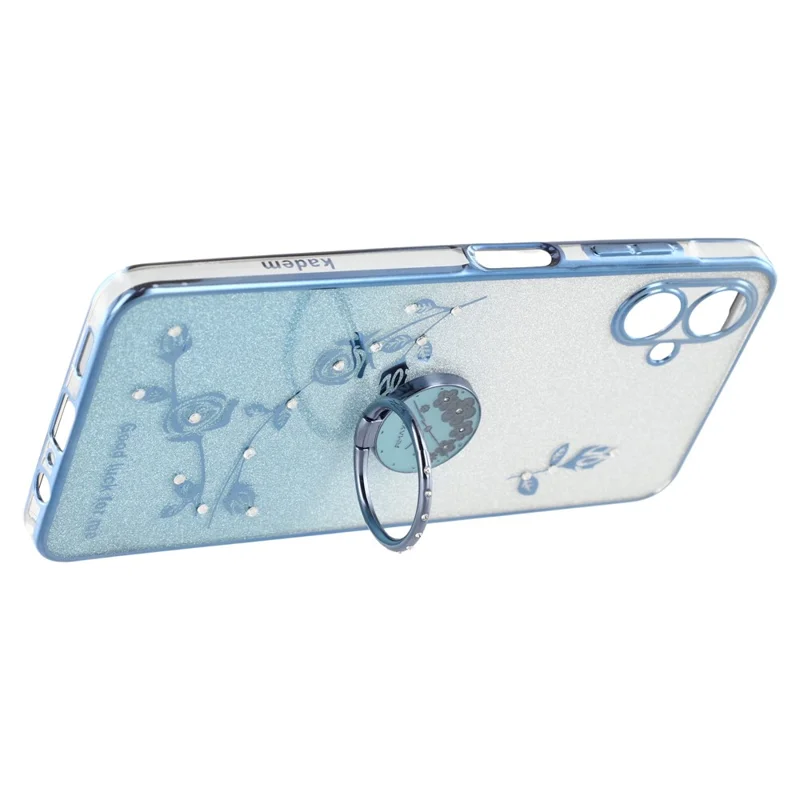KADEM Per Samsung Galaxy A05 4G Cover con Anello Supporto TPU Fiori Cover Telefono Sfumato Glitter - Blu