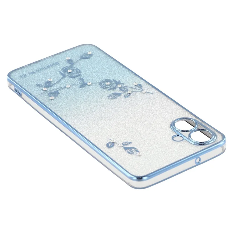 KADEM Per Samsung Galaxy A05 4G Cover con Anello Supporto TPU Fiori Cover Telefono Sfumato Glitter - Blu