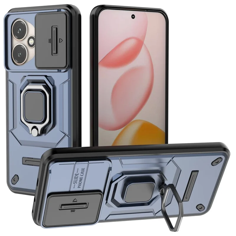 For Honor 400 5G (Global) Case PC + TPU Kickstand Phone Protector with Lens Cover - Blue