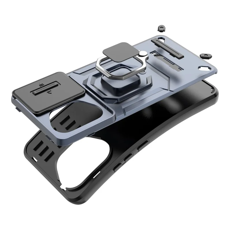 For Honor 400 5G (Global) Case PC + TPU Kickstand Phone Protector with Lens Cover - Blue