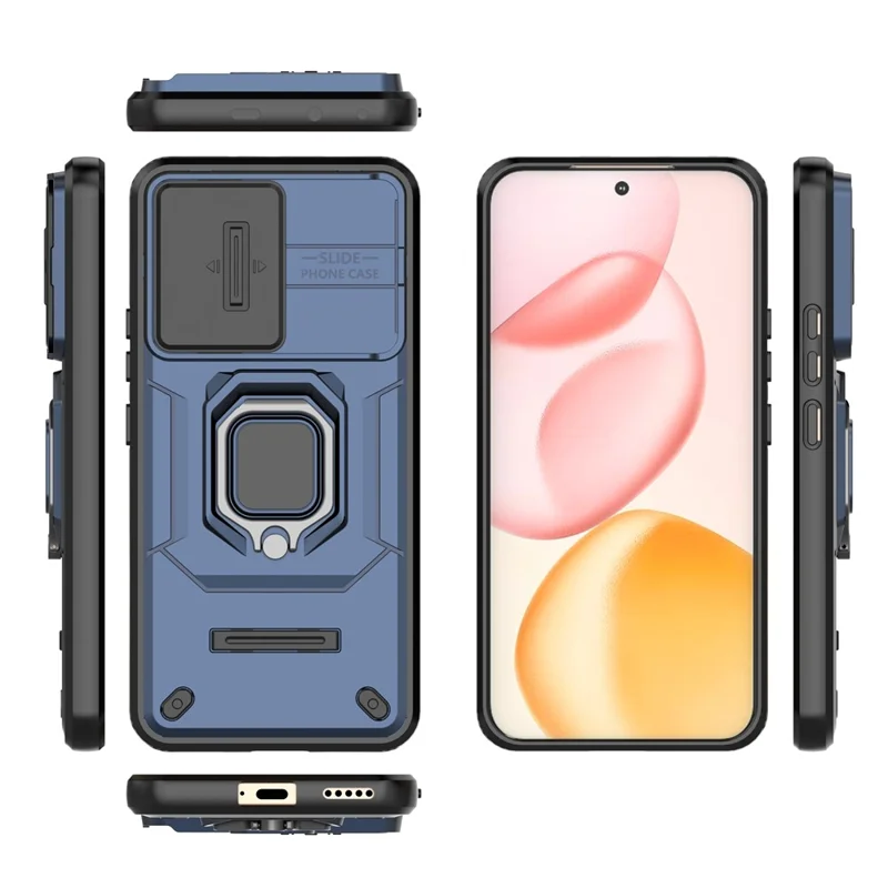 For Honor 400 5G (Global) Case PC + TPU Kickstand Phone Protector with Lens Cover - Blue