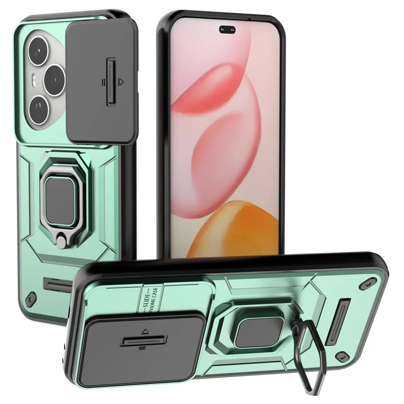 For Honor 400 Pro 5G (Global) Case PC + TPU Kickstand Phone Protector with Lens Cover - Green