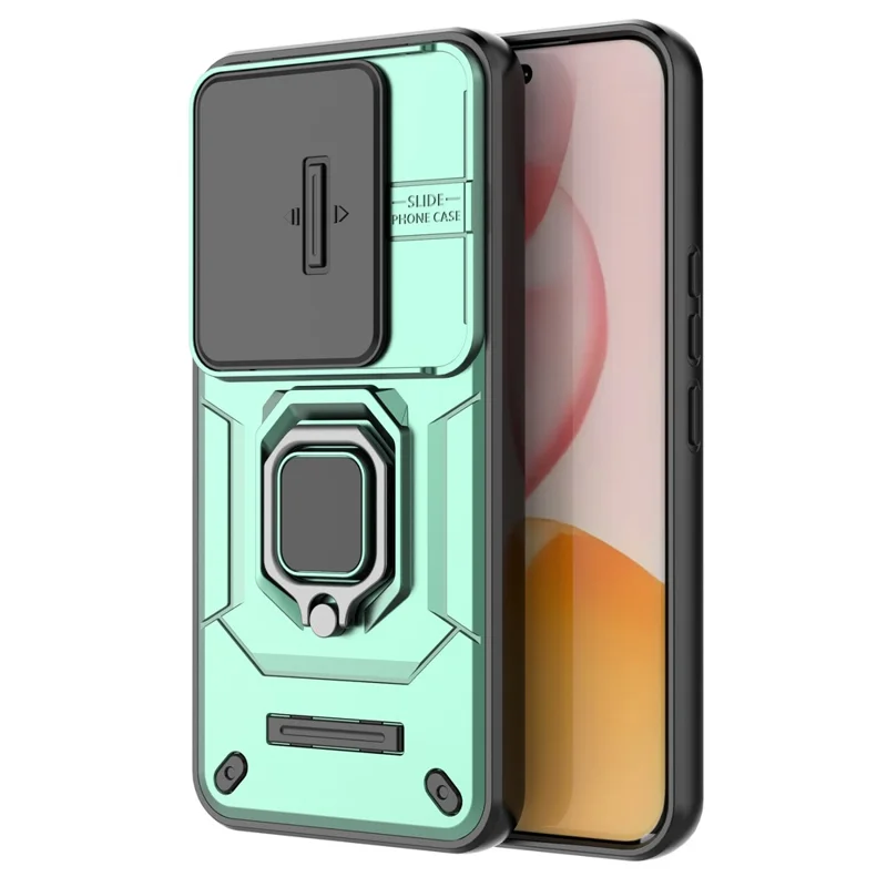For Honor 400 Pro 5G (Global) Case PC + TPU Kickstand Phone Protector with Lens Cover - Green