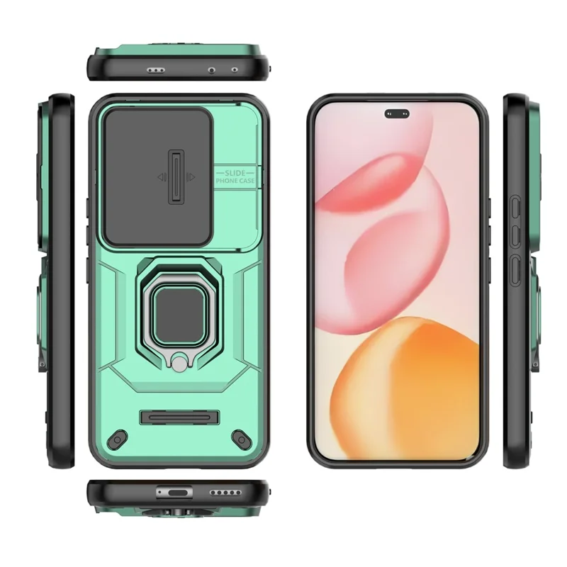 For Honor 400 Pro 5G (Global) Case PC + TPU Kickstand Phone Protector with Lens Cover - Green
