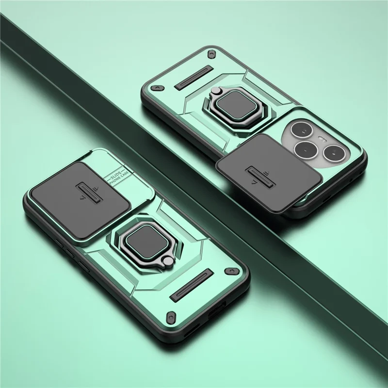 For Honor 400 Pro 5G (Global) Case PC + TPU Kickstand Phone Protector with Lens Cover - Green