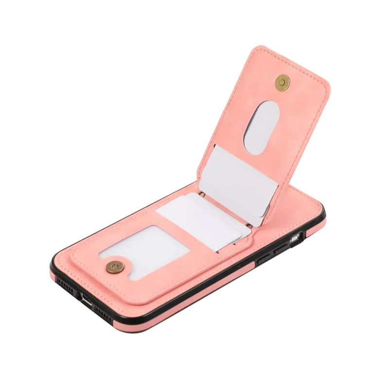 For iPhone 15 Pro Max Case Card Holder Kickstand Leather + TPU Phone Cover with Shoulder Strap - Pink
