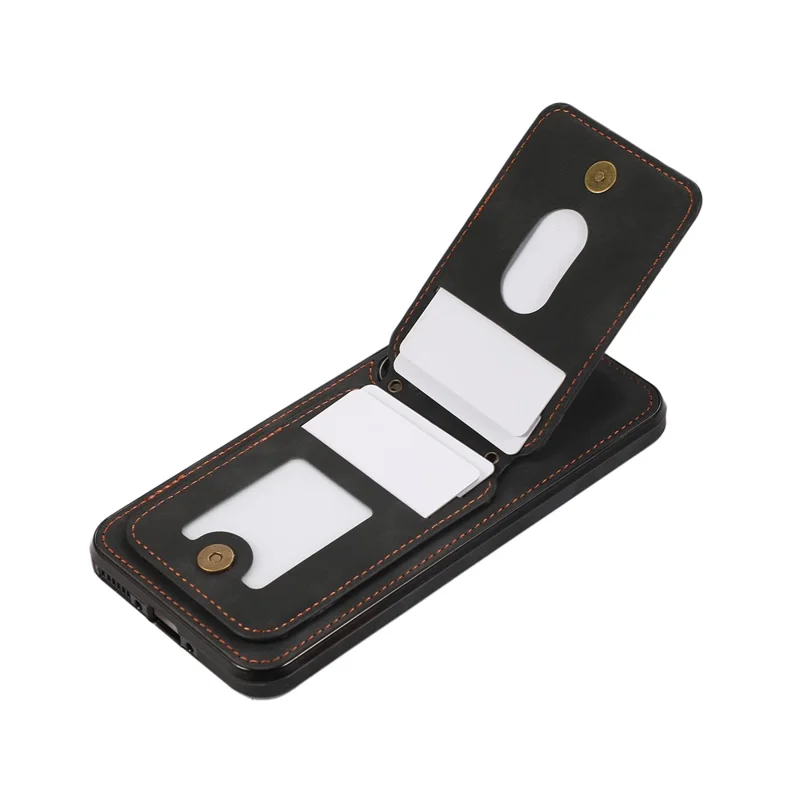 For Samsung Galaxy A16 4G / 5G Case Card Holder Kickstand Leather + TPU Phone Cover with Shoulder Strap - Black