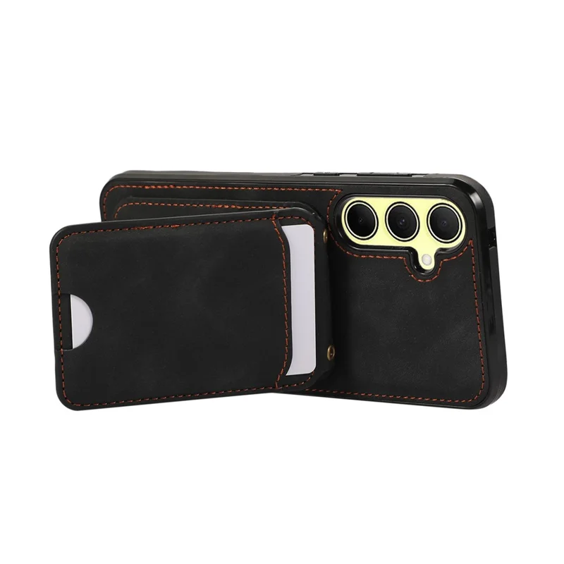 For Samsung Galaxy A16 4G / 5G Case Card Holder Kickstand Leather + TPU Phone Cover with Shoulder Strap - Black