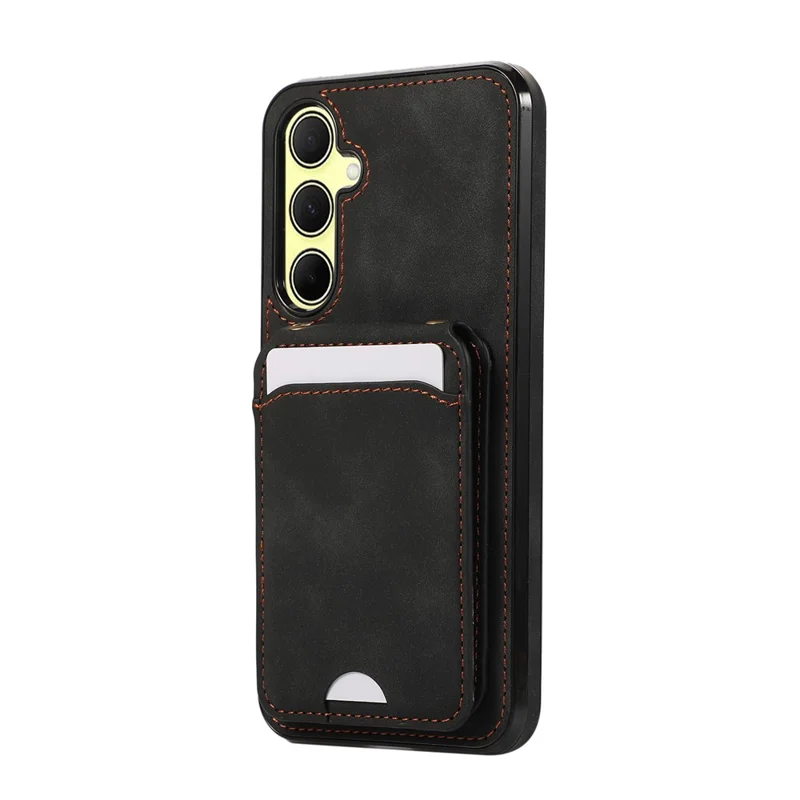 For Samsung Galaxy A16 4G / 5G Case Card Holder Kickstand Leather + TPU Phone Cover with Shoulder Strap - Black