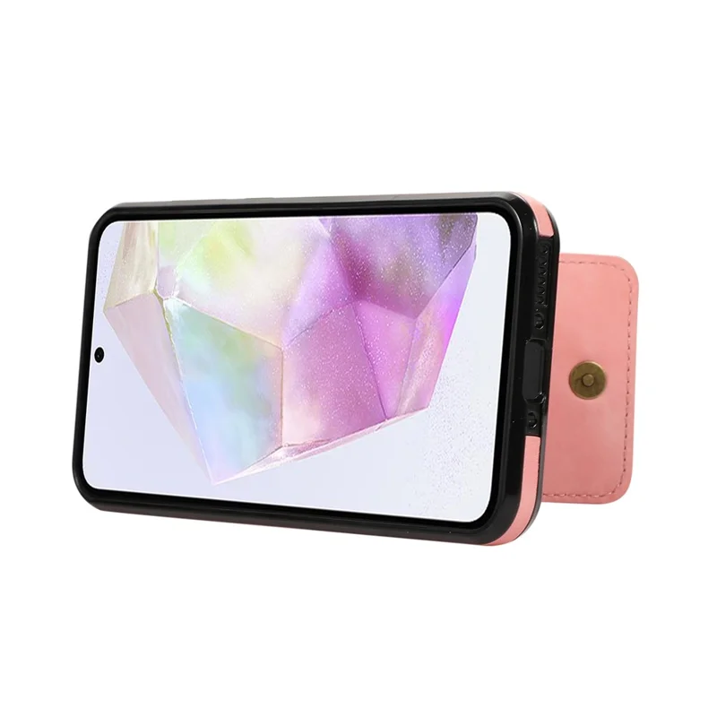 For Samsung Galaxy S25 / S24 Case Card Holder Kickstand Leather + TPU Phone Cover with Shoulder Strap - Pink