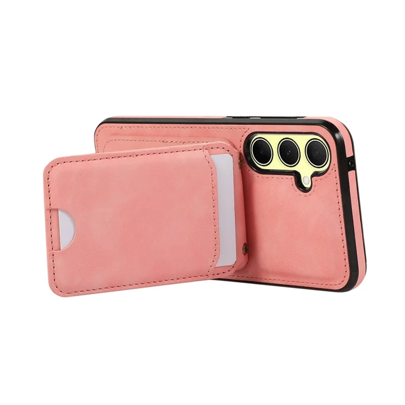 For Samsung Galaxy S25 / S24 Case Card Holder Kickstand Leather + TPU Phone Cover with Shoulder Strap - Pink